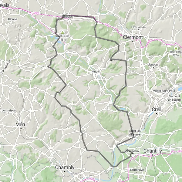 Map miniature of "Exploring Theelle Valley" cycling inspiration in Picardie, France. Generated by Tarmacs.app cycling route planner