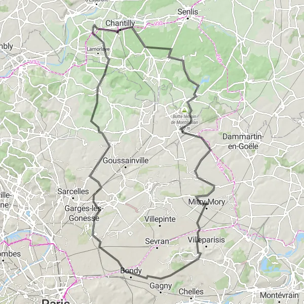 Miniature de la carte de l'inspiration cycliste "Route des Châteaux de l'Oise" dans la Picardie, France. Générée par le planificateur d'itinéraire cycliste Tarmacs.app