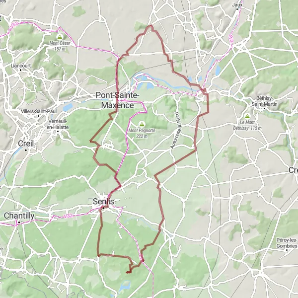 Miniature de la carte de l'inspiration cycliste "Les Collines de Senlis" dans la Picardie, France. Générée par le planificateur d'itinéraire cycliste Tarmacs.app