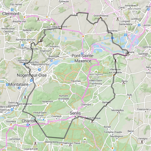 Miniature de la carte de l'inspiration cycliste "Circuit des Châteaux de l'Oise" dans la Picardie, France. Générée par le planificateur d'itinéraire cycliste Tarmacs.app