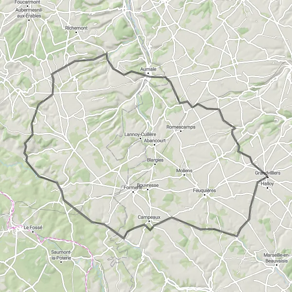 Map miniature of "Picardie's Countryside Delights" cycling inspiration in Picardie, France. Generated by Tarmacs.app cycling route planner