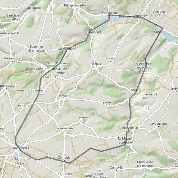 Miniature de la carte de l'inspiration cycliste "Les Routes de l'Oise" dans la Picardie, France. Générée par le planificateur d'itinéraire cycliste Tarmacs.app