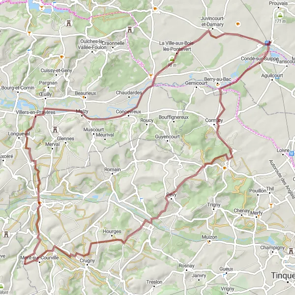 Map miniature of "The Gravel Loop" cycling inspiration in Picardie, France. Generated by Tarmacs.app cycling route planner