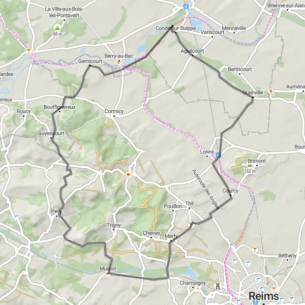 Miniature de la carte de l'inspiration cycliste "Découverte des villages champêtres" dans la Picardie, France. Générée par le planificateur d'itinéraire cycliste Tarmacs.app