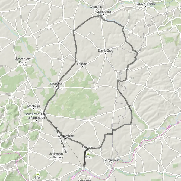 Map miniature of "Historical Landmarks Ride" cycling inspiration in Picardie, France. Generated by Tarmacs.app cycling route planner