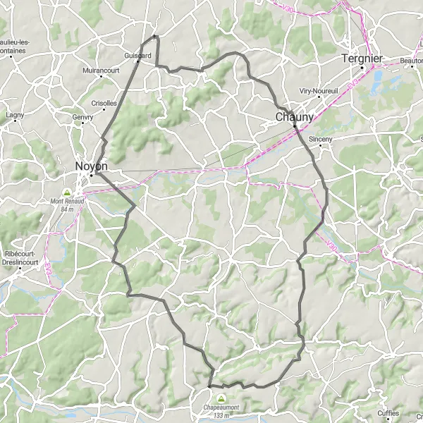 Map miniature of "Explore the Beauty of Chauny" cycling inspiration in Picardie, France. Generated by Tarmacs.app cycling route planner