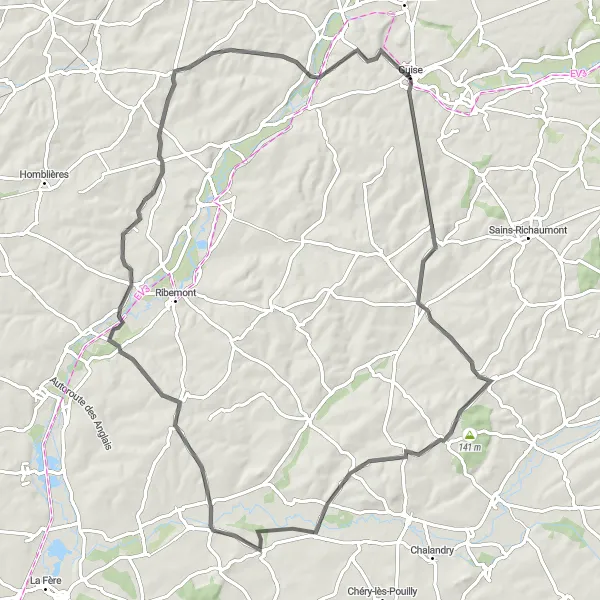 Miniature de la carte de l'inspiration cycliste "La Vallée de l'Oise" dans la Picardie, France. Générée par le planificateur d'itinéraire cycliste Tarmacs.app
