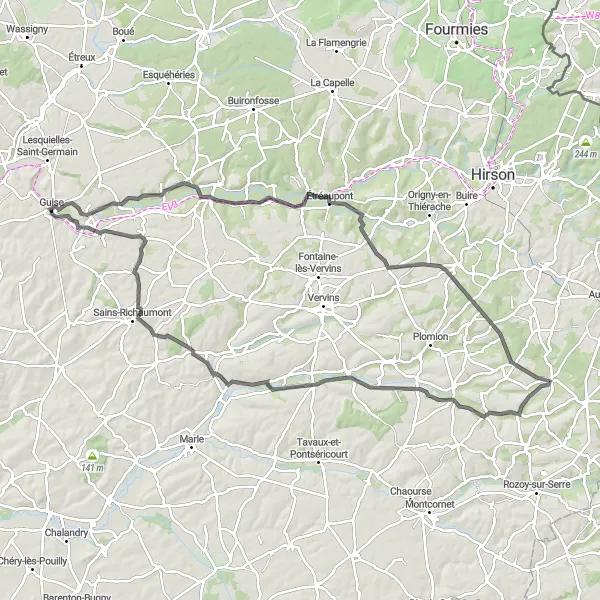 Map miniature of "The Thiérache Scenic Route" cycling inspiration in Picardie, France. Generated by Tarmacs.app cycling route planner