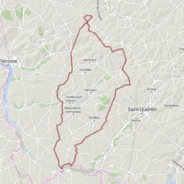 Map miniature of "Charming Routes of Picardie" cycling inspiration in Picardie, France. Generated by Tarmacs.app cycling route planner