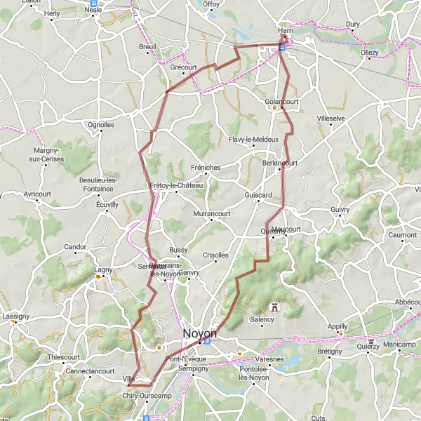 Map miniature of "The Hidden Gems of Picardie" cycling inspiration in Picardie, France. Generated by Tarmacs.app cycling route planner