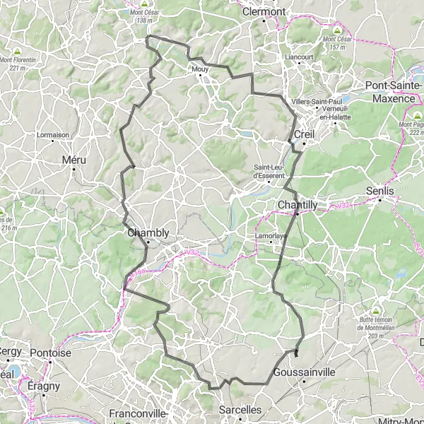 Miniature de la carte de l'inspiration cycliste "Le voyage de L'Isle-Adam" dans la Picardie, France. Générée par le planificateur d'itinéraire cycliste Tarmacs.app