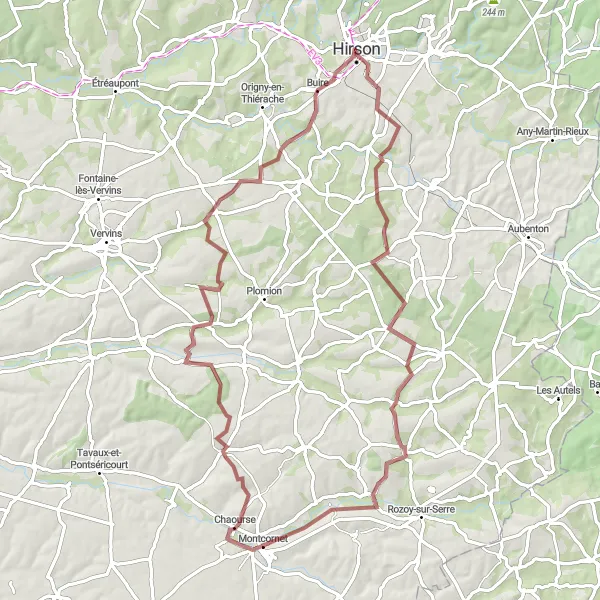 Miniature de la carte de l'inspiration cycliste "Les trésors cachés de la Thiérache" dans la Picardie, France. Générée par le planificateur d'itinéraire cycliste Tarmacs.app