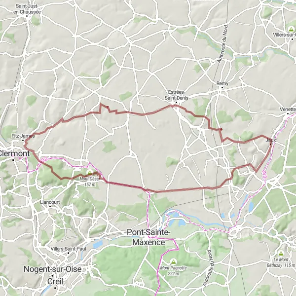 Miniature de la carte de l'inspiration cycliste "Parcours gravel de Jaux à Mont d'Huette" dans la Picardie, France. Générée par le planificateur d'itinéraire cycliste Tarmacs.app