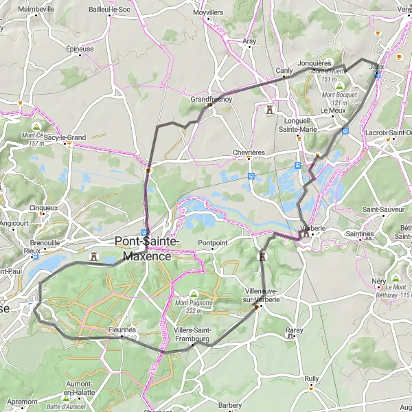 Map miniature of "Historic Castles Route" cycling inspiration in Picardie, France. Generated by Tarmacs.app cycling route planner