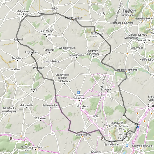 Map miniature of "Exploring the Surroundings" cycling inspiration in Picardie, France. Generated by Tarmacs.app cycling route planner