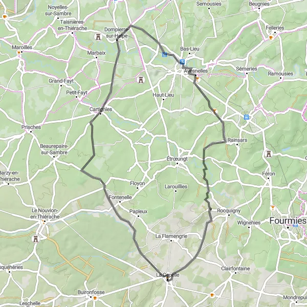 Miniature de la carte de l'inspiration cycliste "Escapade à travers la Vallée de l'Oise" dans la Picardie, France. Générée par le planificateur d'itinéraire cycliste Tarmacs.app