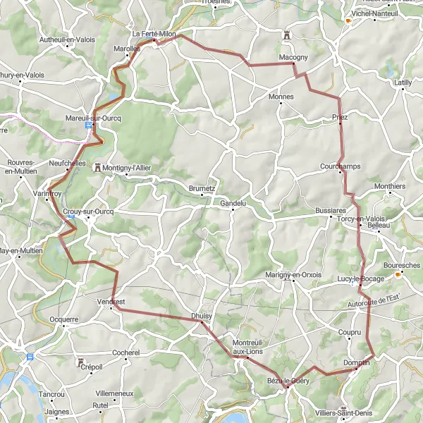 Miniature de la carte de l'inspiration cycliste "Randonnée autour de Priez et Marolles" dans la Picardie, France. Générée par le planificateur d'itinéraire cycliste Tarmacs.app