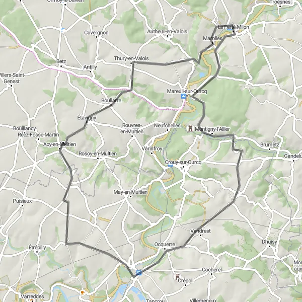 Map miniature of "La Ferté-Milon Loop" cycling inspiration in Picardie, France. Generated by Tarmacs.app cycling route planner