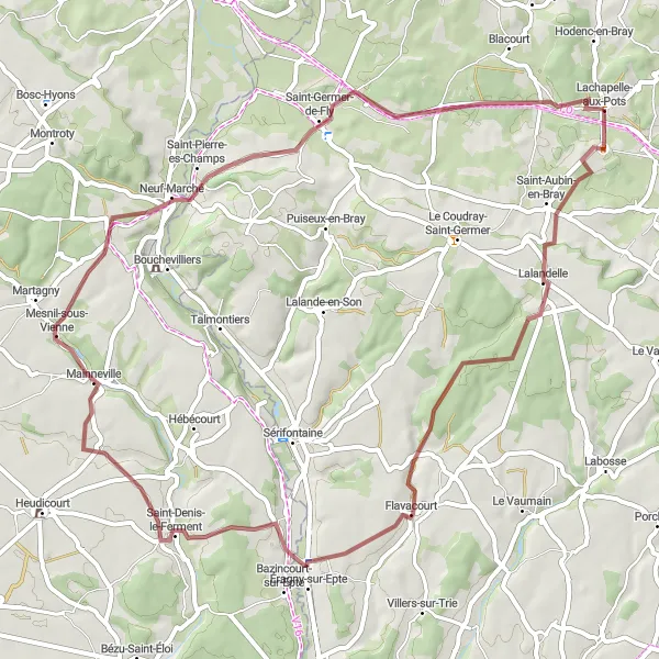 Map miniature of "The Mesnil-sous-Vienne Gravel Loop" cycling inspiration in Picardie, France. Generated by Tarmacs.app cycling route planner