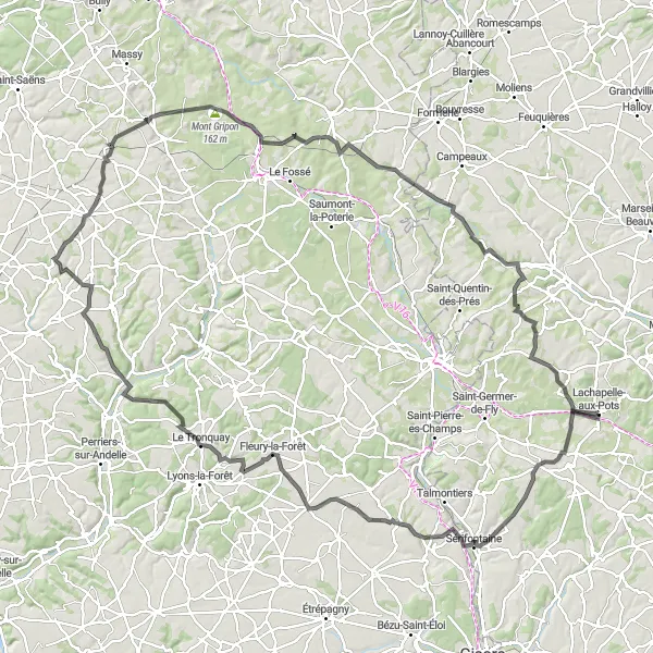 Map miniature of "Beauficel-en-Lyons Adventure" cycling inspiration in Picardie, France. Generated by Tarmacs.app cycling route planner