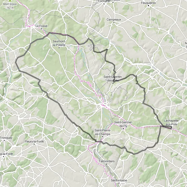 Map miniature of "Lachapelle-aux-Pots to Argueil Loop" cycling inspiration in Picardie, France. Generated by Tarmacs.app cycling route planner