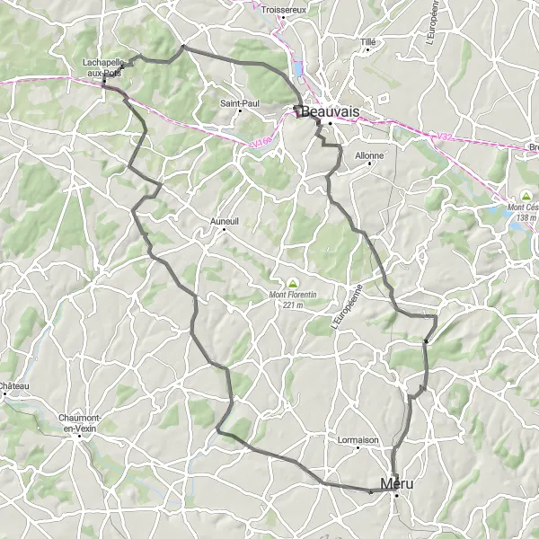 Map miniature of "Lachapelle-aux-Pots to Méru Loop" cycling inspiration in Picardie, France. Generated by Tarmacs.app cycling route planner