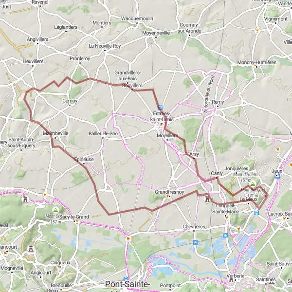 Map miniature of "Gravel Adventure through Le Meux and Cressonsacq" cycling inspiration in Picardie, France. Generated by Tarmacs.app cycling route planner