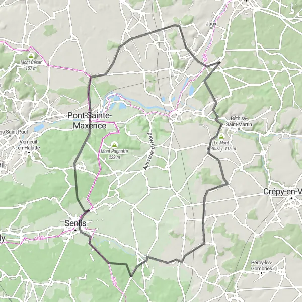 Map miniature of "Senlis and Fontaine-Chaalis Circular Route" cycling inspiration in Picardie, France. Generated by Tarmacs.app cycling route planner