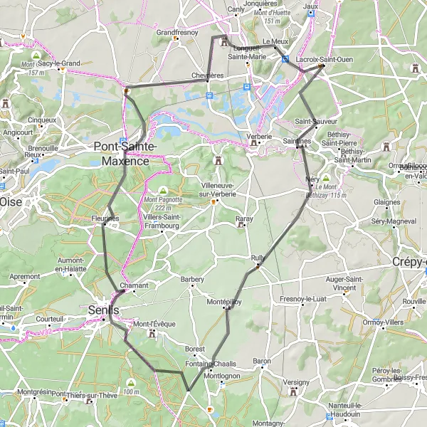 Map miniature of "Road Warrior" cycling inspiration in Picardie, France. Generated by Tarmacs.app cycling route planner