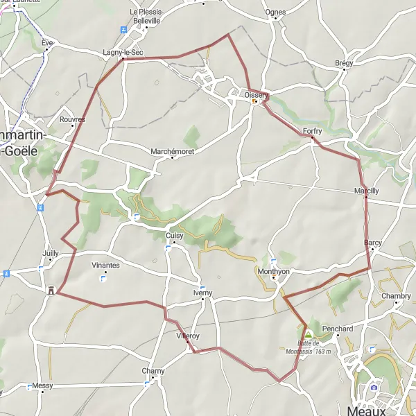 Miniature de la carte de l'inspiration cycliste "Parcours gravel de Forfry à Rouvres" dans la Picardie, France. Générée par le planificateur d'itinéraire cycliste Tarmacs.app