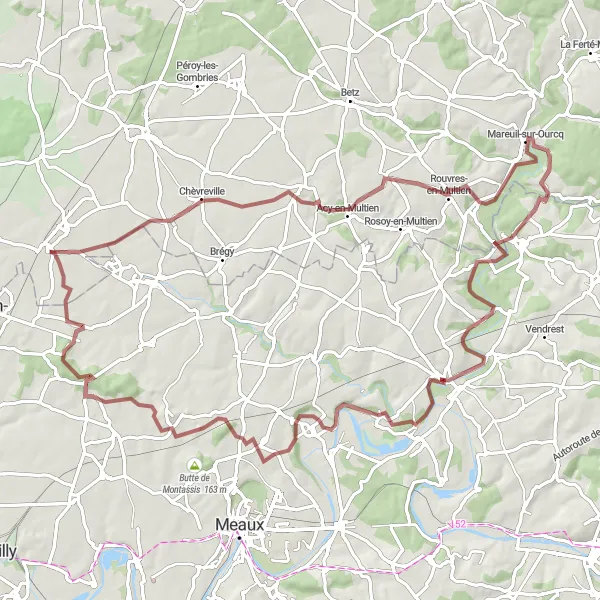 Miniature de la carte de l'inspiration cycliste "Parcours gravel de Réez-Fosse-Martin à Marchémoret" dans la Picardie, France. Générée par le planificateur d'itinéraire cycliste Tarmacs.app