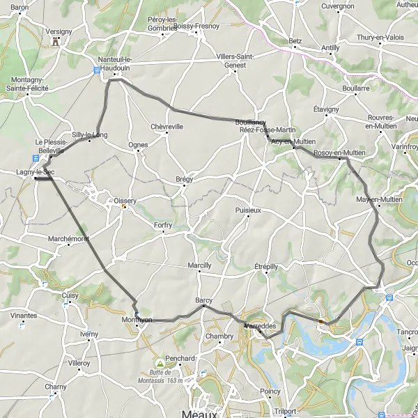 Miniature de la carte de l'inspiration cycliste "Les Routes de Réez-Fosse-Martin" dans la Picardie, France. Générée par le planificateur d'itinéraire cycliste Tarmacs.app