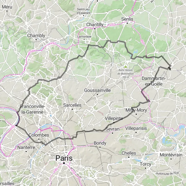 Miniature de la carte de l'inspiration cycliste "Parcours routier de Château de Mortefontaine à Pontarmé" dans la Picardie, France. Générée par le planificateur d'itinéraire cycliste Tarmacs.app