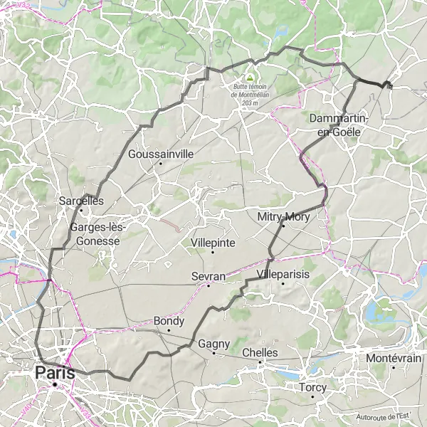 Map miniature of "Paris Adventure Road Ride" cycling inspiration in Picardie, France. Generated by Tarmacs.app cycling route planner
