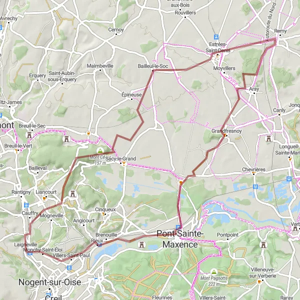 Miniature de la carte de l'inspiration cycliste "Le Gravel de Liancourt" dans la Picardie, France. Générée par le planificateur d'itinéraire cycliste Tarmacs.app