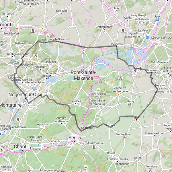 Map miniature of "Cauffry Loop" cycling inspiration in Picardie, France. Generated by Tarmacs.app cycling route planner