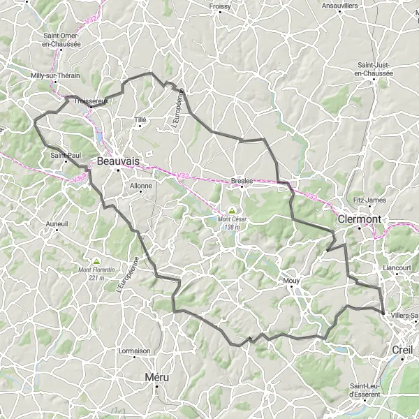 Miniature de la carte de l'inspiration cycliste "Exploration des villages de l'Oise" dans la Picardie, France. Générée par le planificateur d'itinéraire cycliste Tarmacs.app