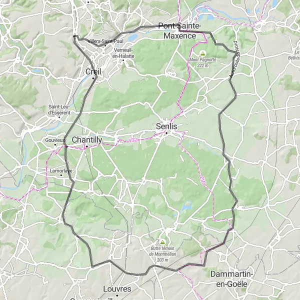 Miniature de la carte de l'inspiration cycliste "Circuit de Laigneville Bellefontaine" dans la Picardie, France. Générée par le planificateur d'itinéraire cycliste Tarmacs.app