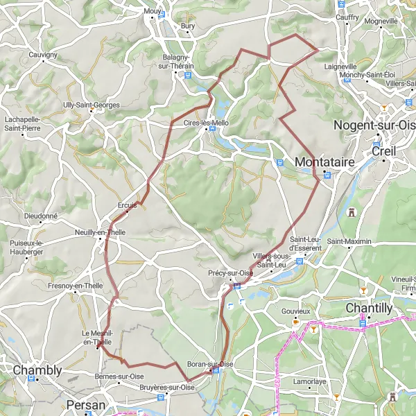 Miniature de la carte de l'inspiration cycliste "Au Coeur de l'Oise" dans la Picardie, France. Générée par le planificateur d'itinéraire cycliste Tarmacs.app