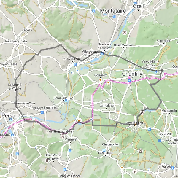 Miniature de la carte de l'inspiration cycliste "Les Châteaux et Forêts" dans la Picardie, France. Générée par le planificateur d'itinéraire cycliste Tarmacs.app