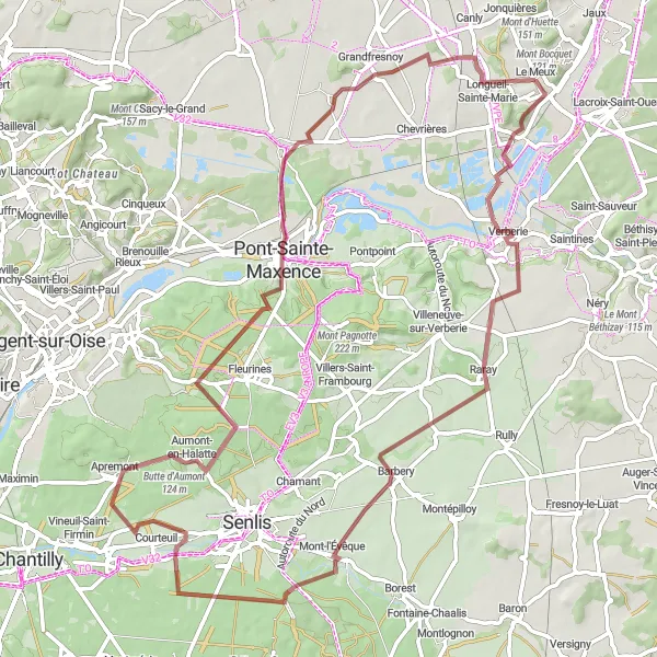 Miniature de la carte de l'inspiration cycliste "Escapade en Forêt de Halatte" dans la Picardie, France. Générée par le planificateur d'itinéraire cycliste Tarmacs.app