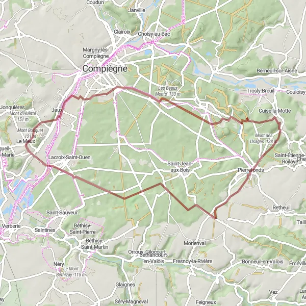 Miniature de la carte de l'inspiration cycliste "Le Circuit des Villages" dans la Picardie, France. Générée par le planificateur d'itinéraire cycliste Tarmacs.app