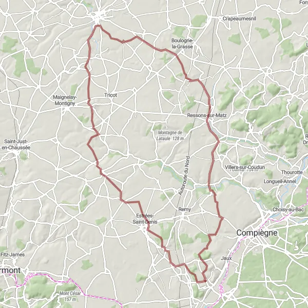 Map miniature of "Exploring the Hills of Le Meux" cycling inspiration in Picardie, France. Generated by Tarmacs.app cycling route planner