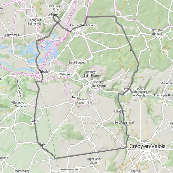 Miniature de la carte de l'inspiration cycliste "Route du Château d'Orrouy" dans la Picardie, France. Générée par le planificateur d'itinéraire cycliste Tarmacs.app
