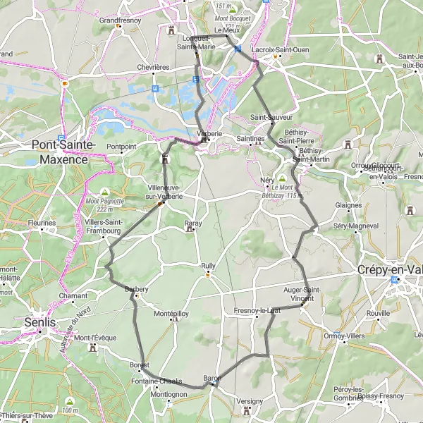 Map miniature of "Road Cycling Bliss in Le Meux" cycling inspiration in Picardie, France. Generated by Tarmacs.app cycling route planner