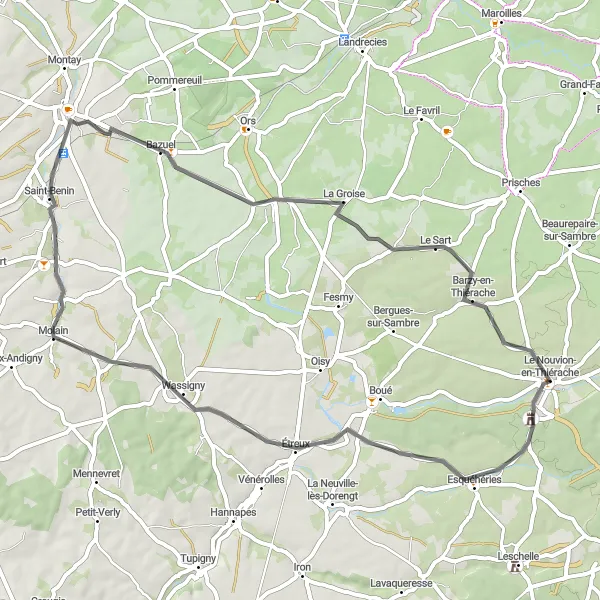 Map miniature of "The Nouvion Castle Loop" cycling inspiration in Picardie, France. Generated by Tarmacs.app cycling route planner