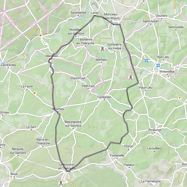 Map miniature of "Sambre Valley Adventure" cycling inspiration in Picardie, France. Generated by Tarmacs.app cycling route planner