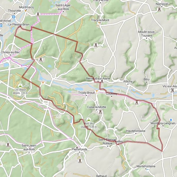 Miniature de la carte de l'inspiration cycliste "Circuit Gravel Saint-Crépin-aux-Bois" dans la Picardie, France. Générée par le planificateur d'itinéraire cycliste Tarmacs.app