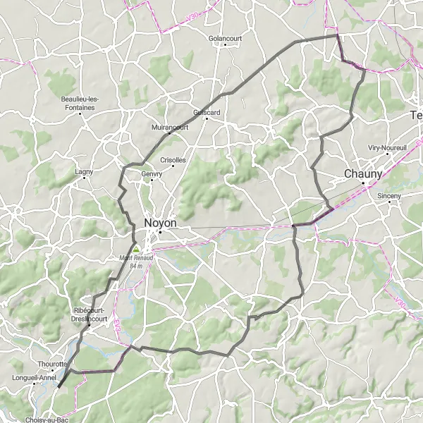 Map miniature of "The Serene Countryside Tour" cycling inspiration in Picardie, France. Generated by Tarmacs.app cycling route planner