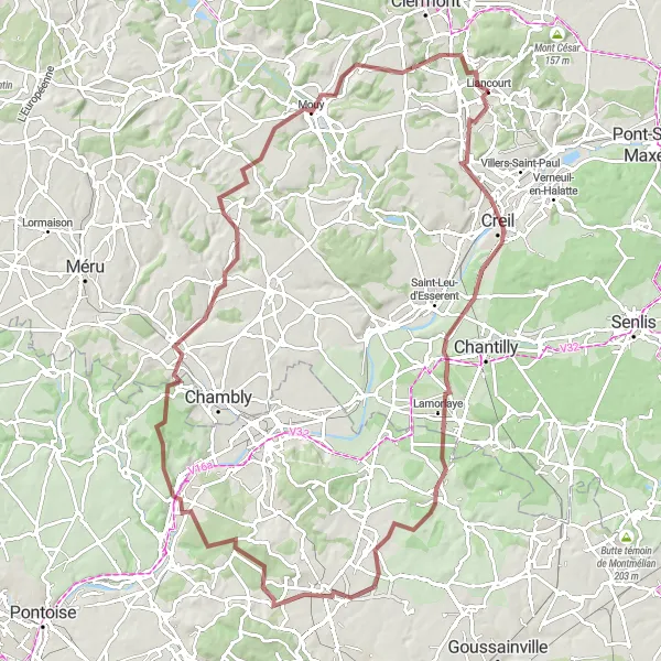Map miniature of "The Gravel Escape" cycling inspiration in Picardie, France. Generated by Tarmacs.app cycling route planner
